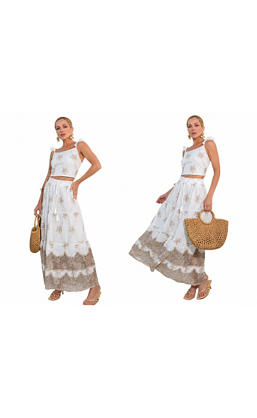 Letní BOHO komplet sukně/TOP VOGUE L553