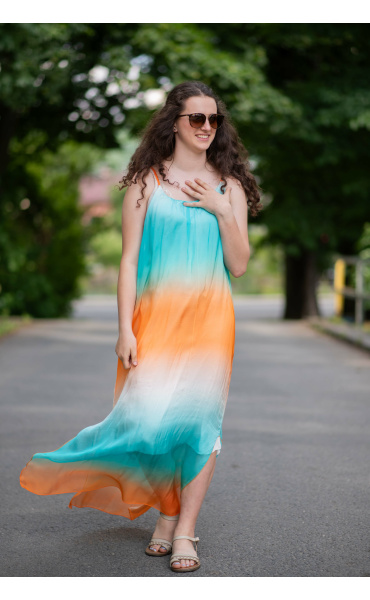 Hedvábné šaty na ramínka ombré 8694 Italy