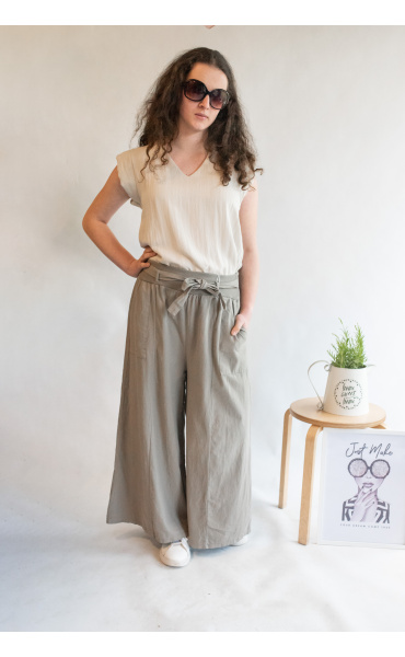 Kalhoty lněné culottes 7635