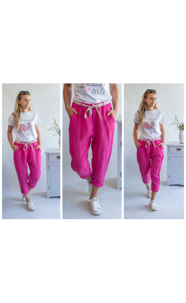 Kalhoty lněné capri 10156 Italie