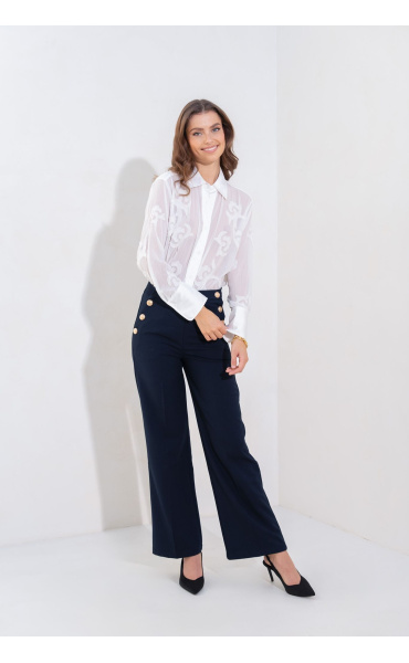 Elegantní kalhoty wide-leg s knoflíky Onado H3031